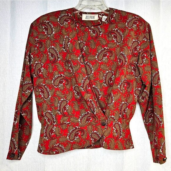 Vintage Josephine Paisley Wrap Front Fitted Waist Professional CareerWear Blouse - Picture 1 of 16